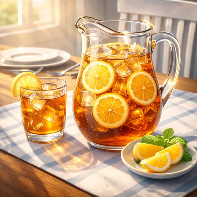 Refreshing Iced Tea Pitcher With Lemon Slices