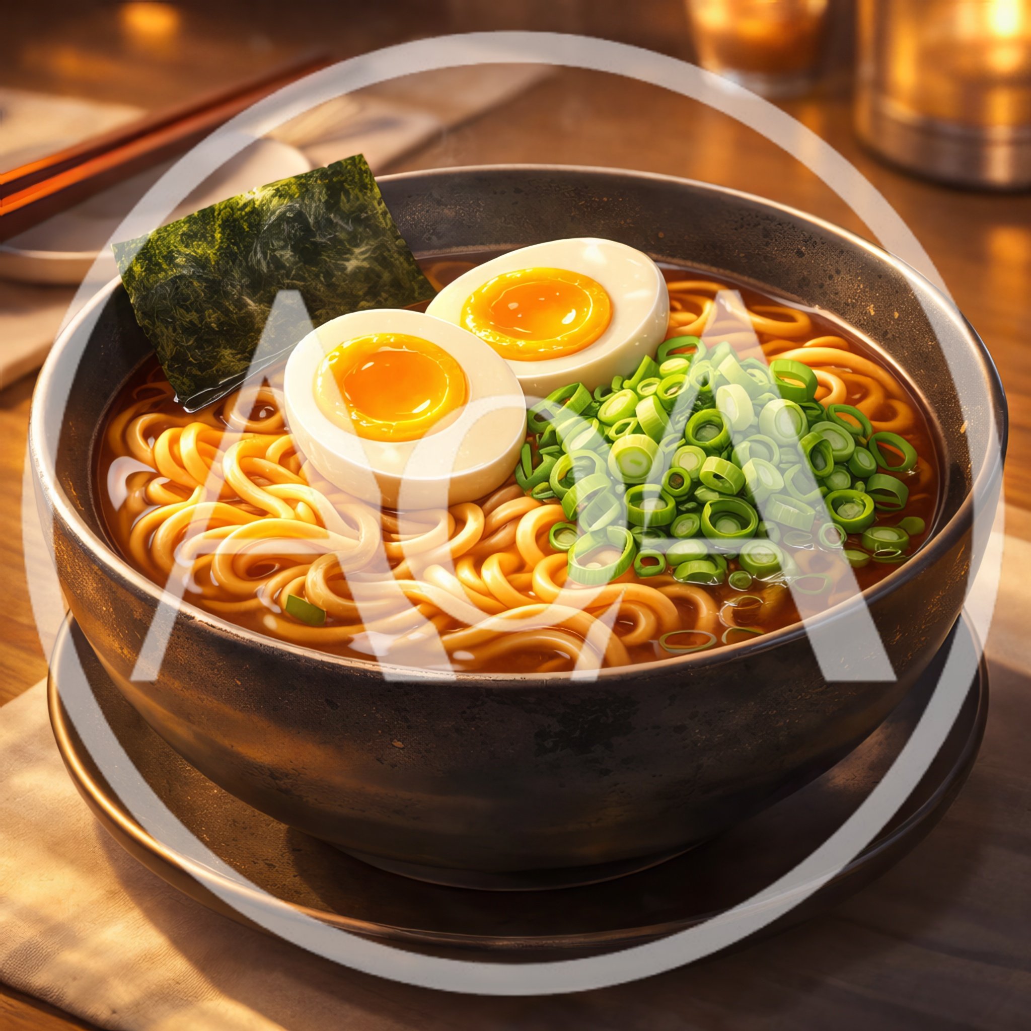 Bowl of Japanese Ramen with Soft Boiled Eggs