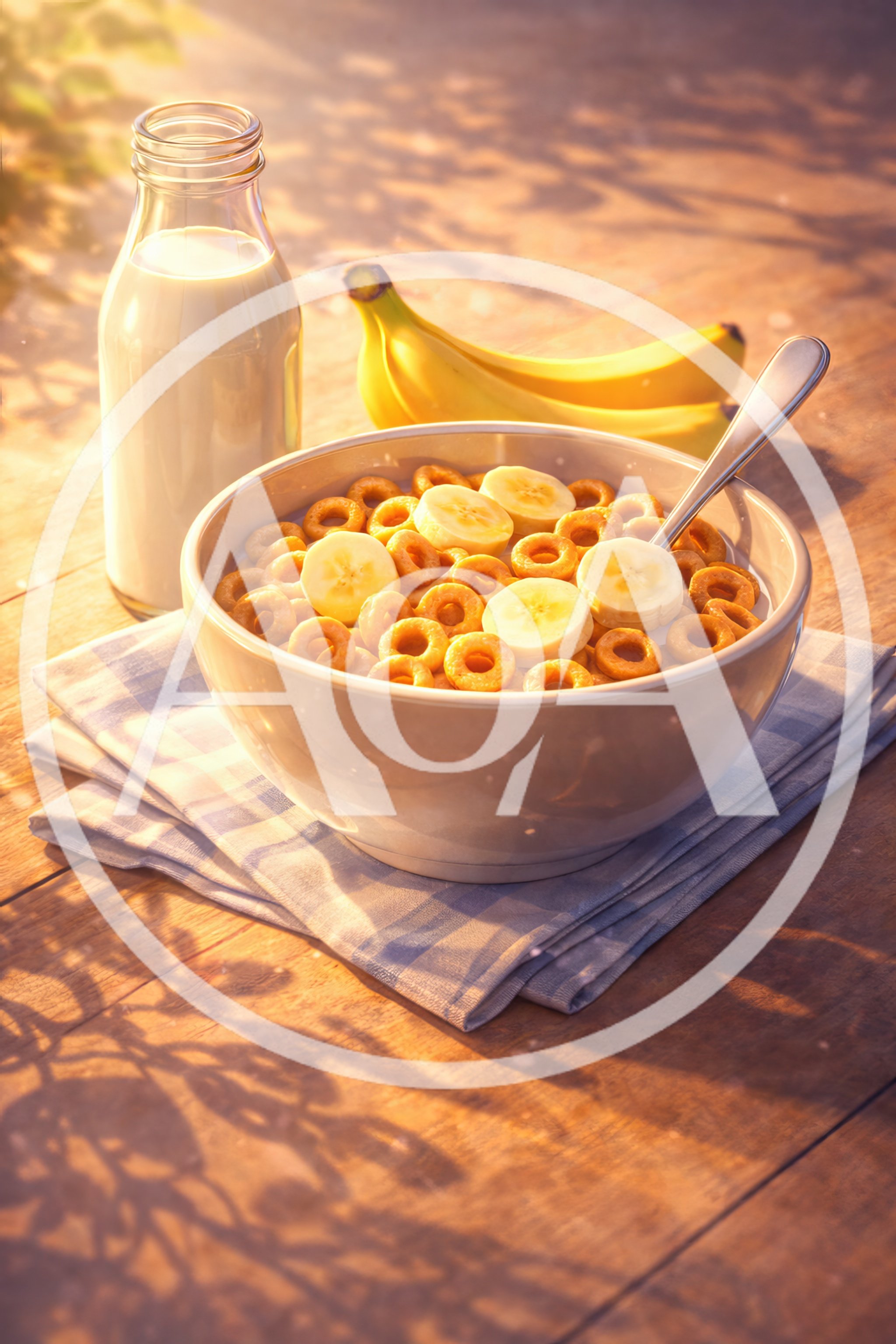 Bowl Of Cereal With Banana Slices And Milk