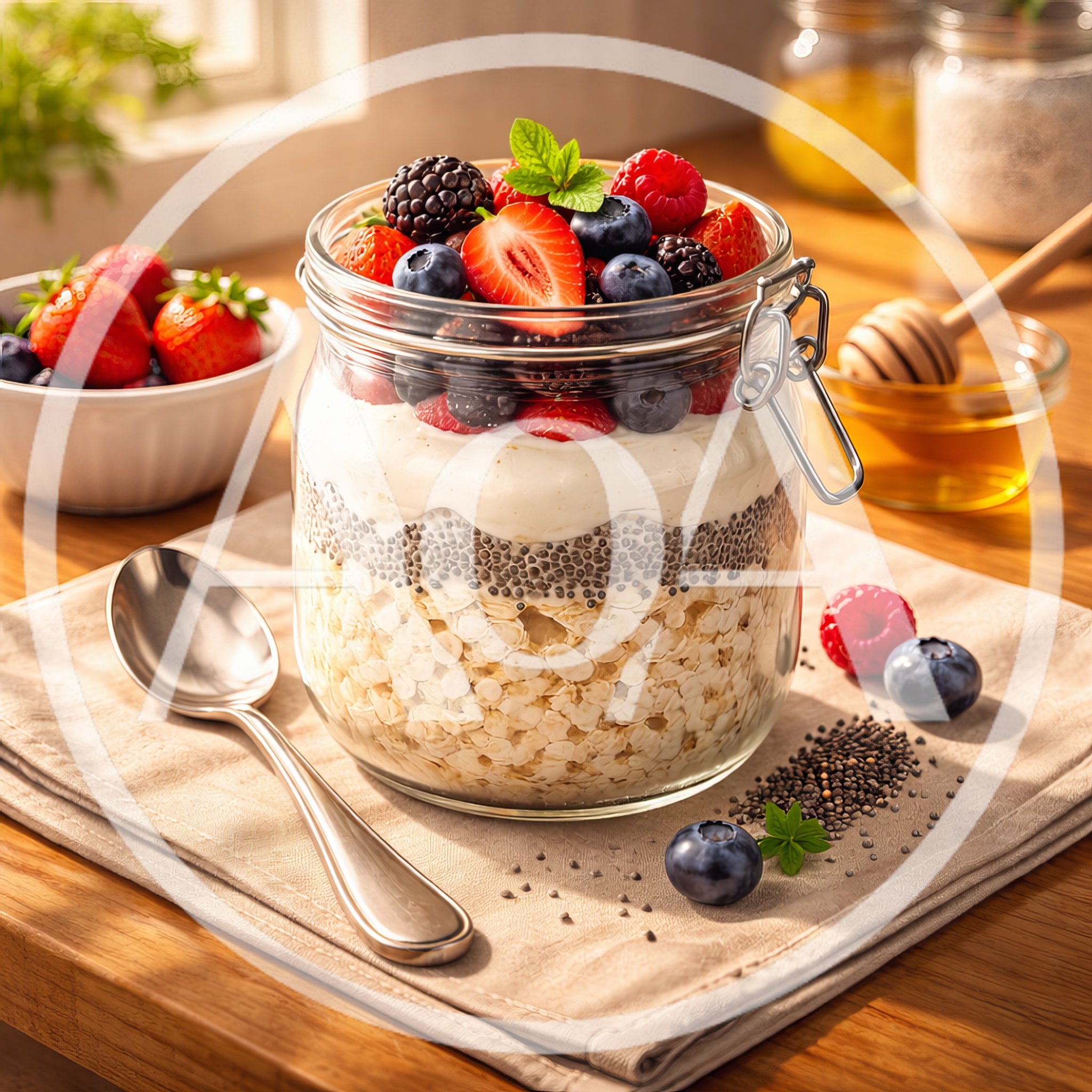 Overnight Oats With Fresh Berries In A Glass Jar