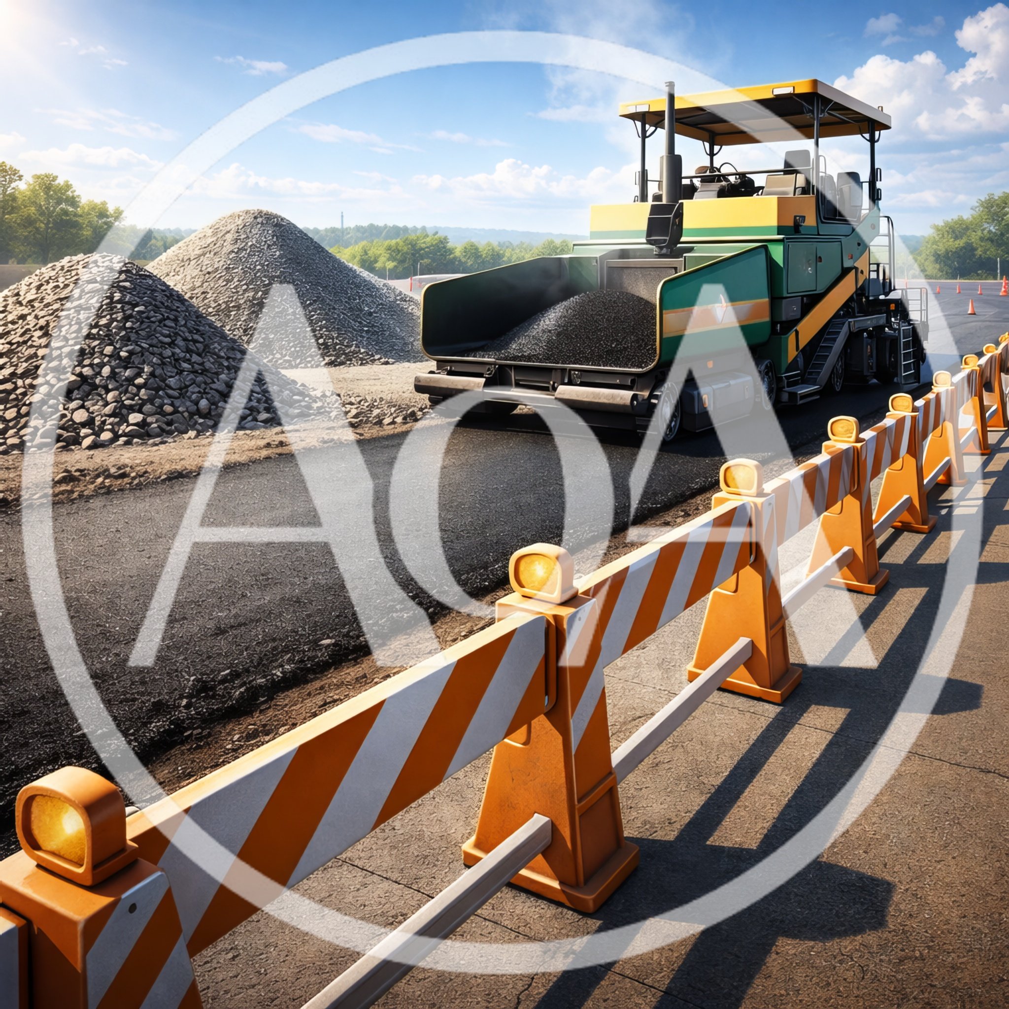 Asphalt Paver Machine Working On Road Construction Site