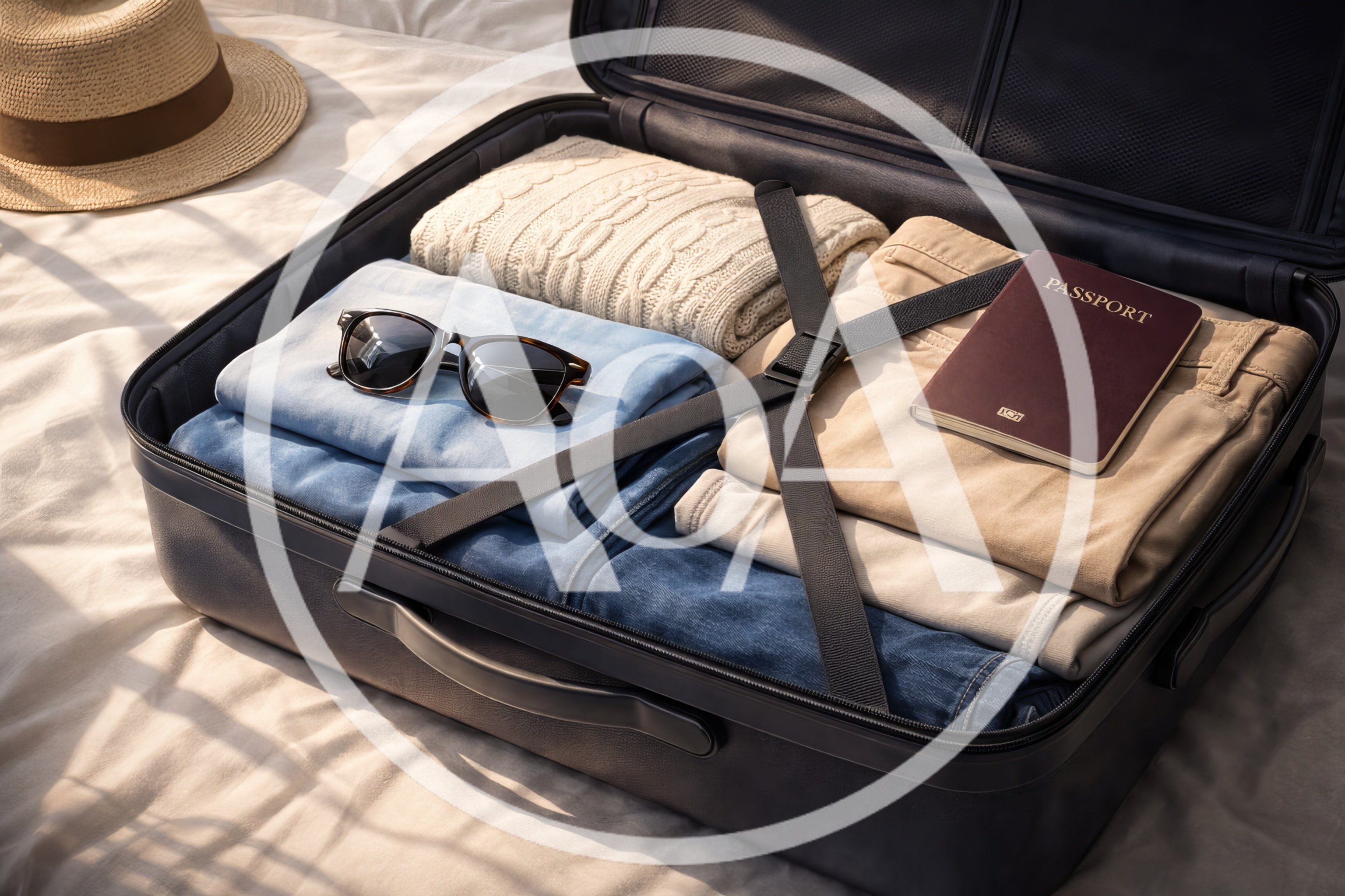 Open Suitcase Packed With Clothing And Travel Essentials
