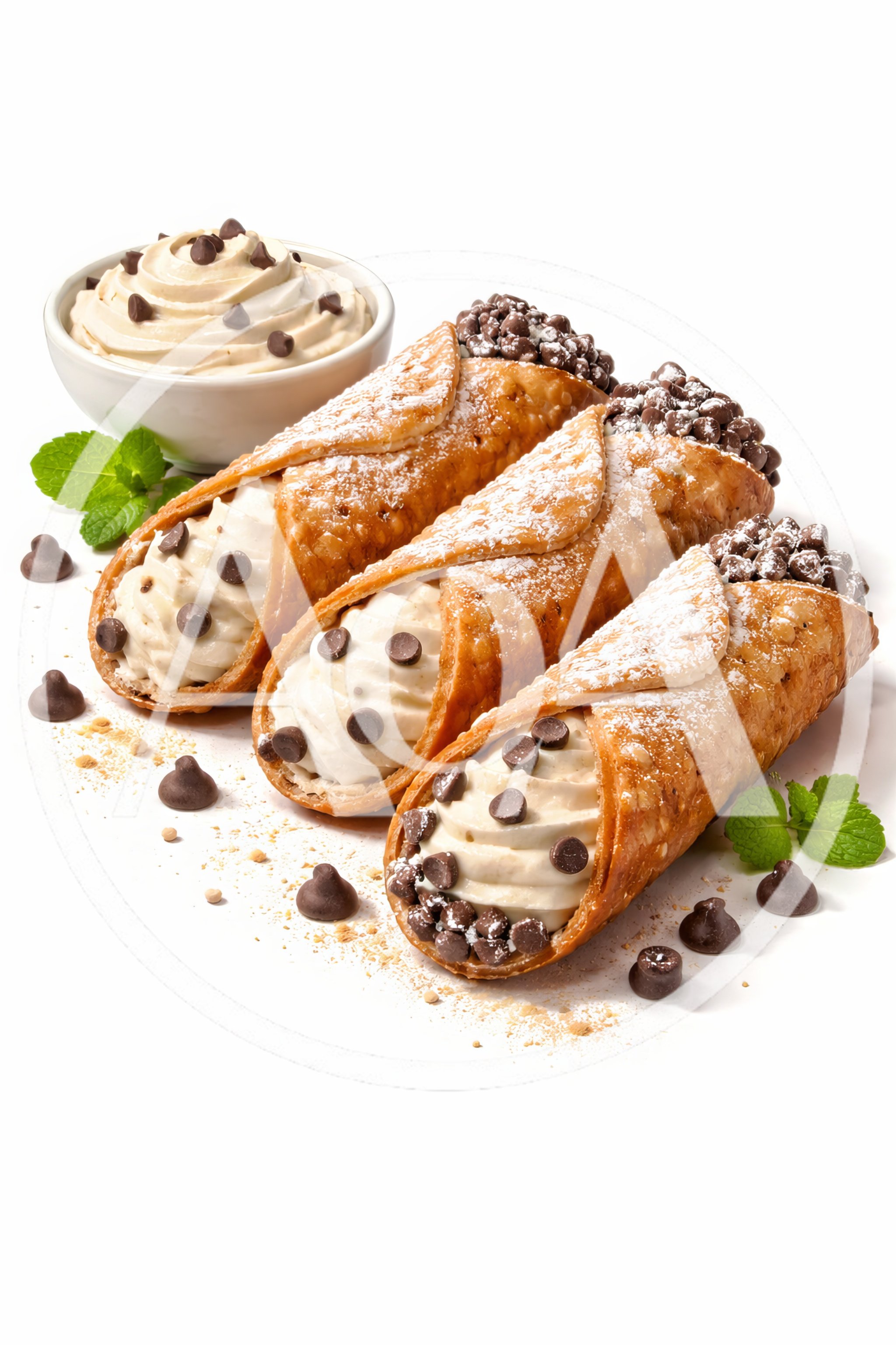 Three Delicious Cannoli Pastries With Chocolate Chips