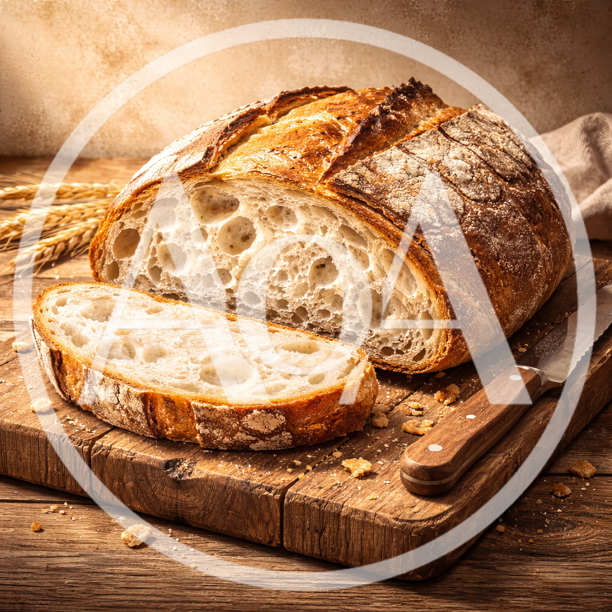 Freshly Baked Sourdough Bread Loaf On Wooden Board