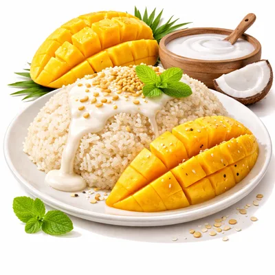 Thai Mango Sticky Rice Dessert with Coconut Cream