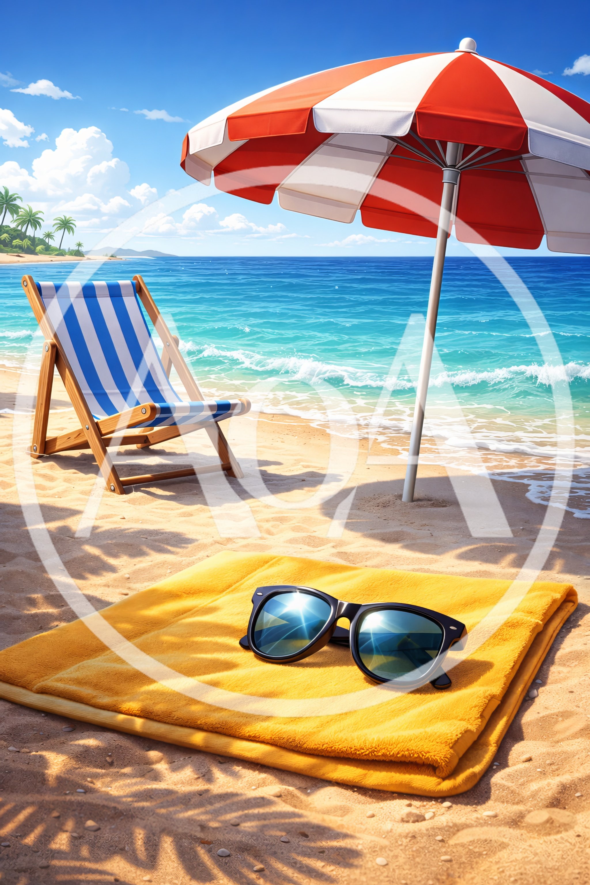 Empty Beach Chair And Sunglasses On A Sunny Day