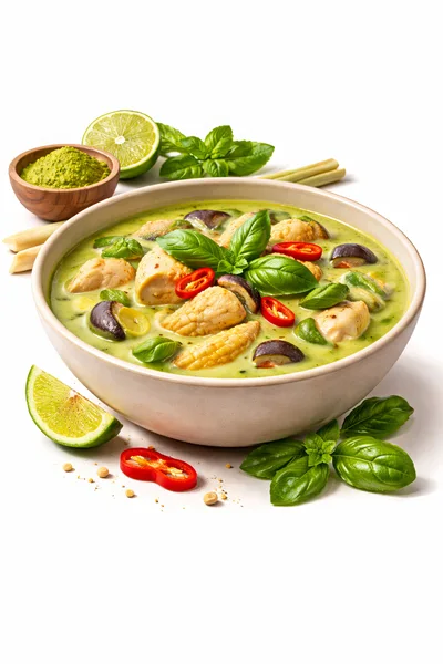 Bowl Of Authentic Thai Green Curry With Chicken