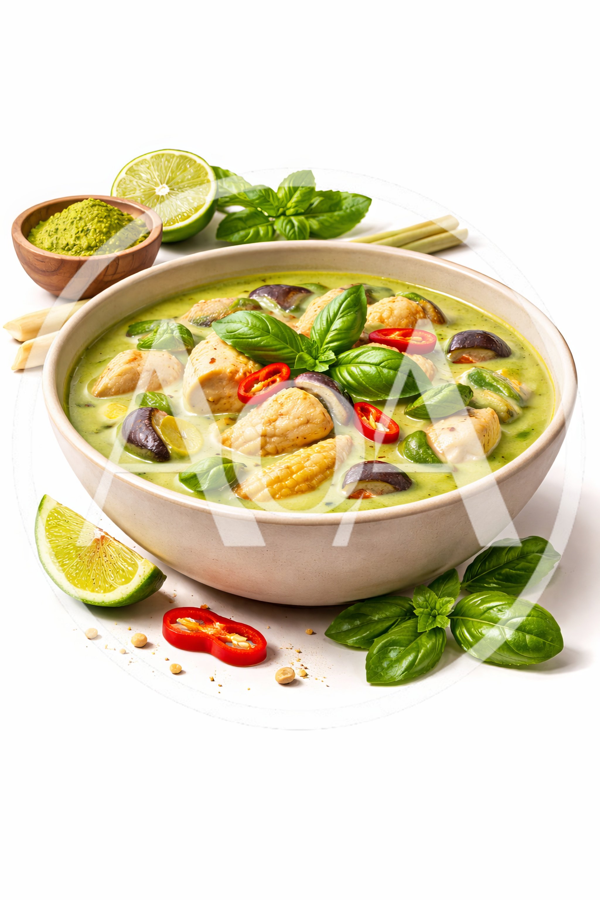 Bowl Of Authentic Thai Green Curry With Chicken