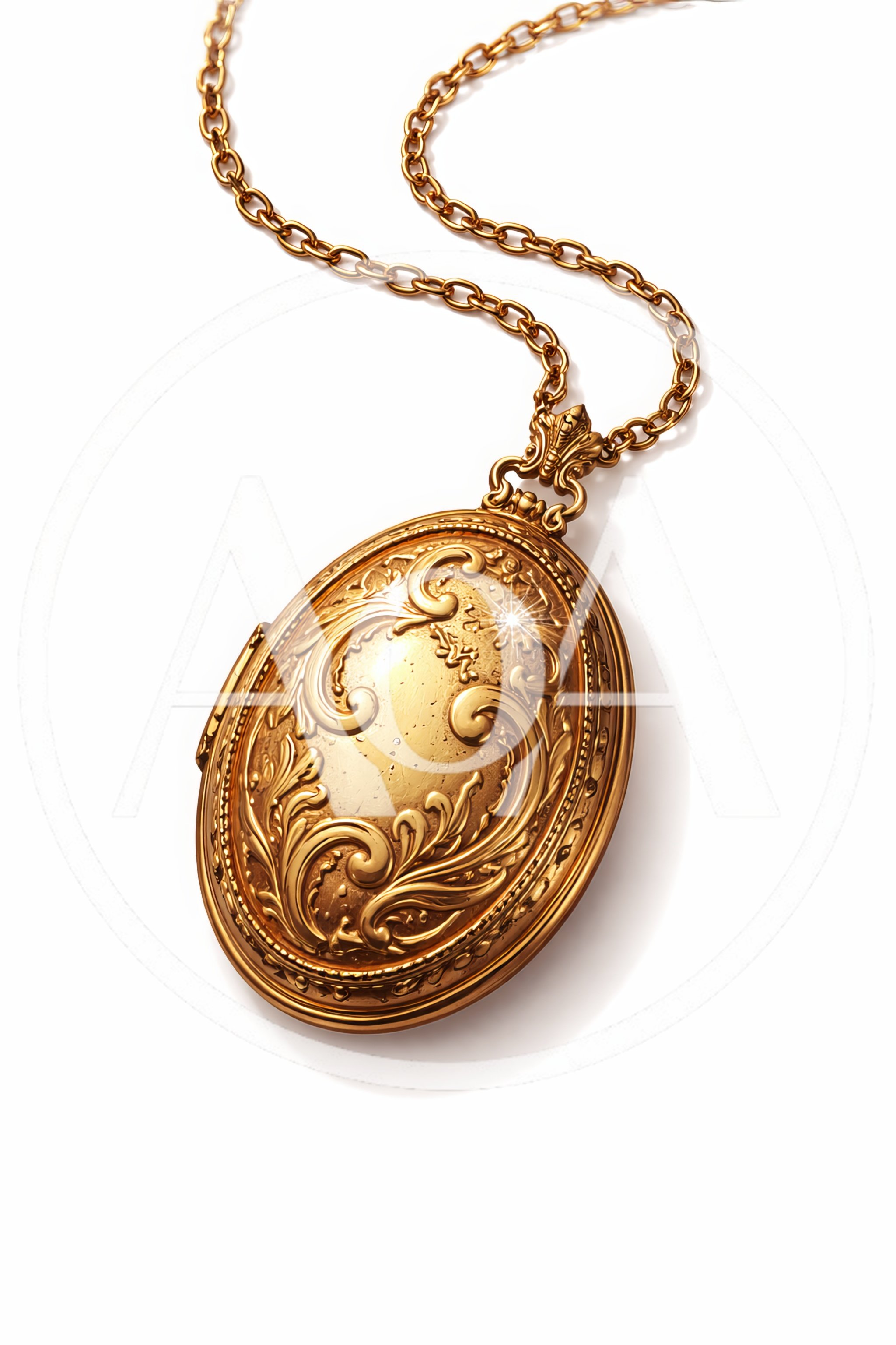 Ornate Gold Locket Pendant On A Chain