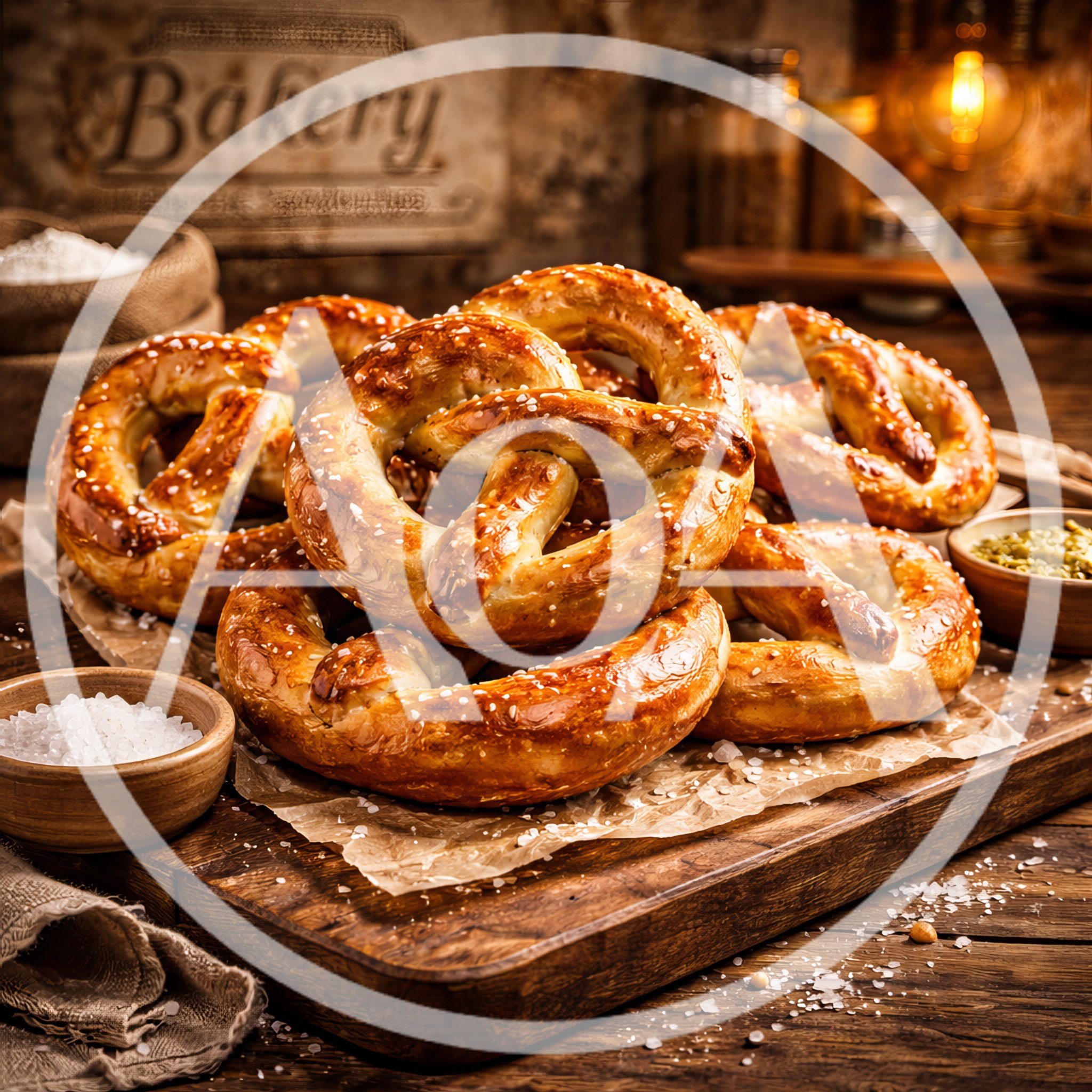 Freshly Baked Soft Pretzels on a Wooden Board