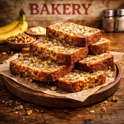 Stack Of Freshly Baked Nutty Banana Bread Slices