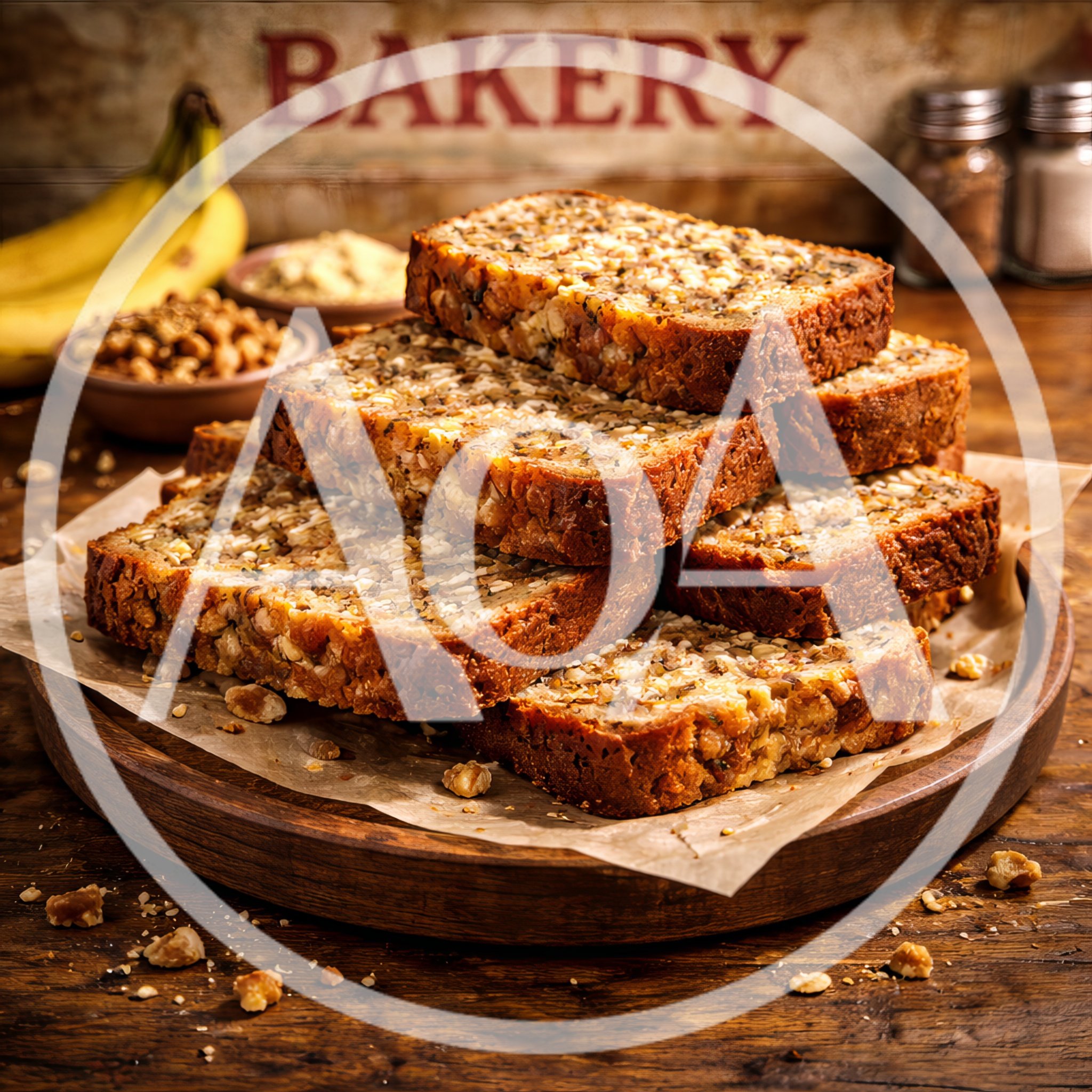 Stack Of Freshly Baked Nutty Banana Bread Slices