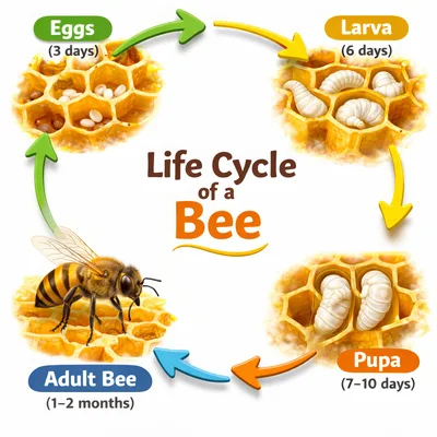 Educational Infographic Illustrating The Life Cycle Of A Bee