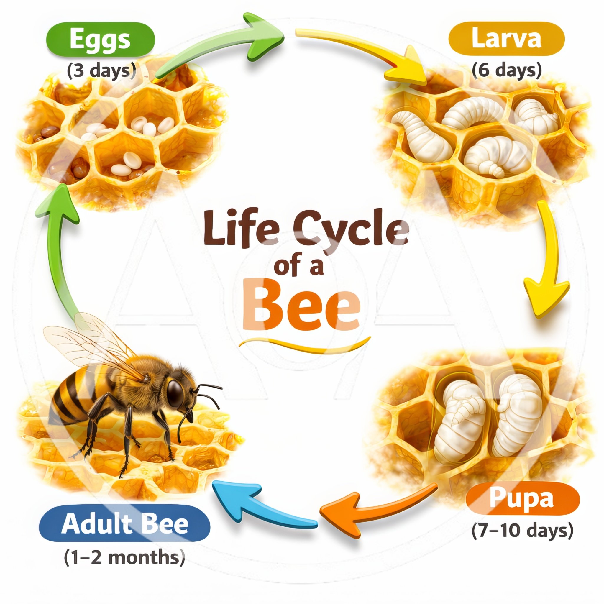 Educational Infographic Illustrating The Life Cycle Of A Bee