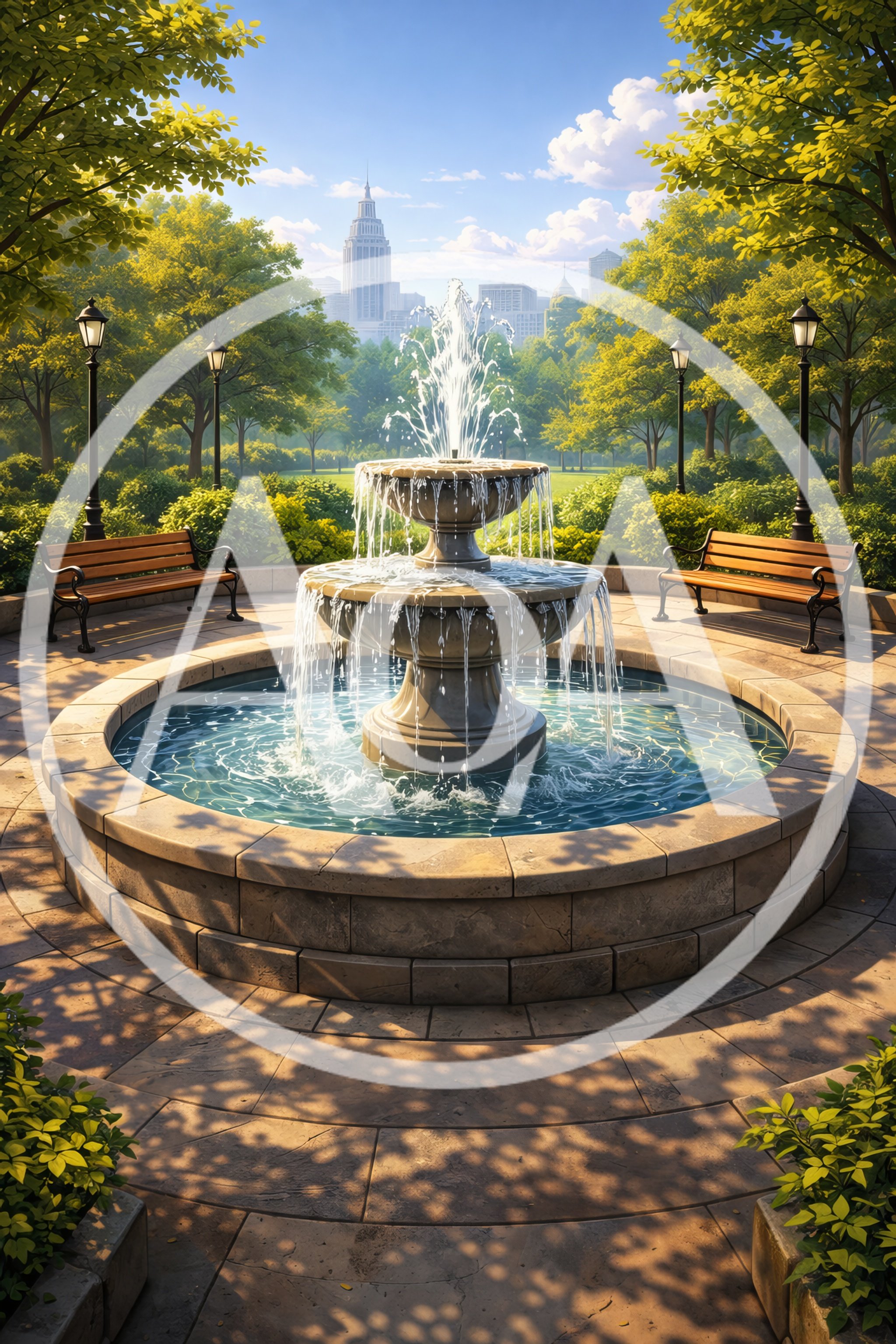 Stone Fountain In A Sunny City Park