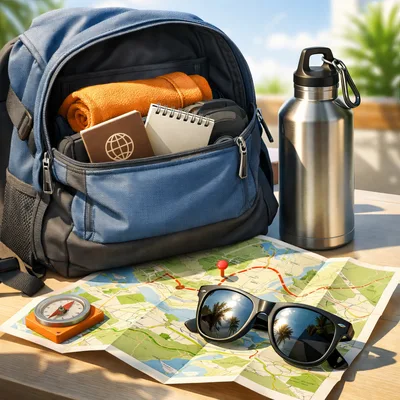 Travel Essentials Backpack With Map And Compass