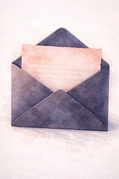 Watercolor Illustration Of An Open Envelope With Letter