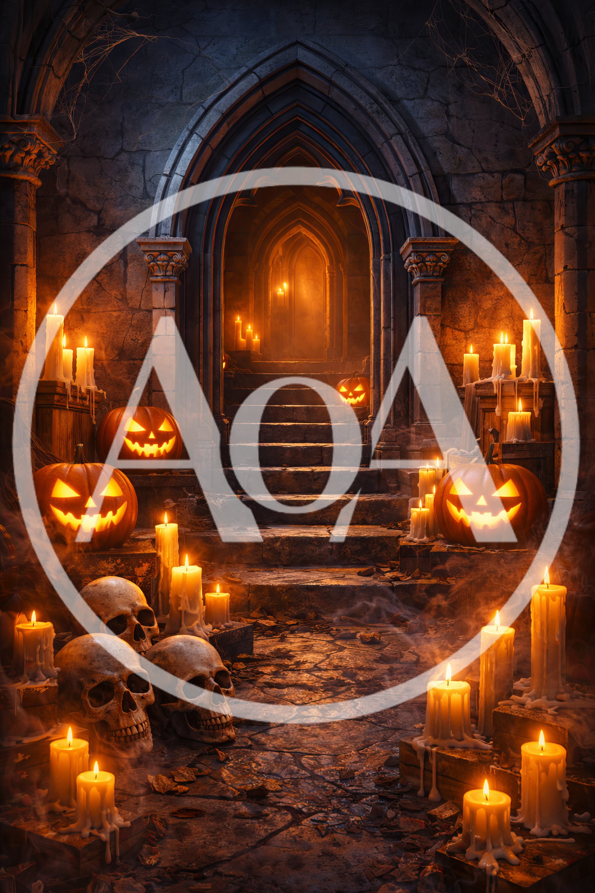 Spooky Halloween Entrance With Jack O Lanterns And Skulls