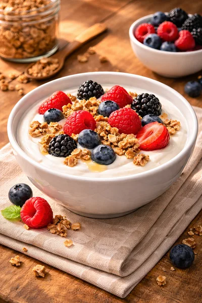 Bowl of Yogurt with Fresh Berries and Granola