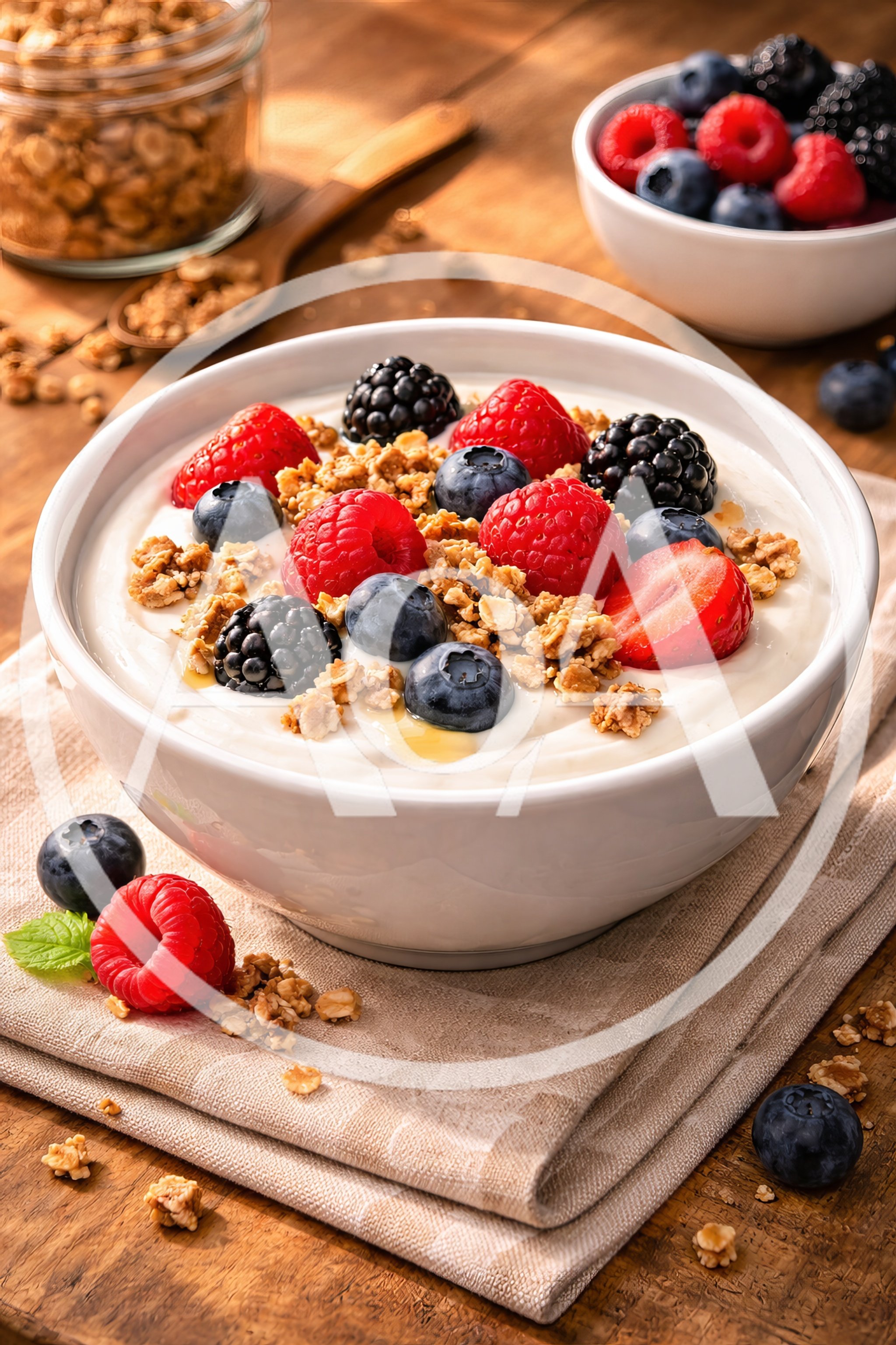 Bowl of Yogurt with Fresh Berries and Granola