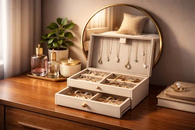 Elegant Jewelry Organizer Box On A Wooden Vanity