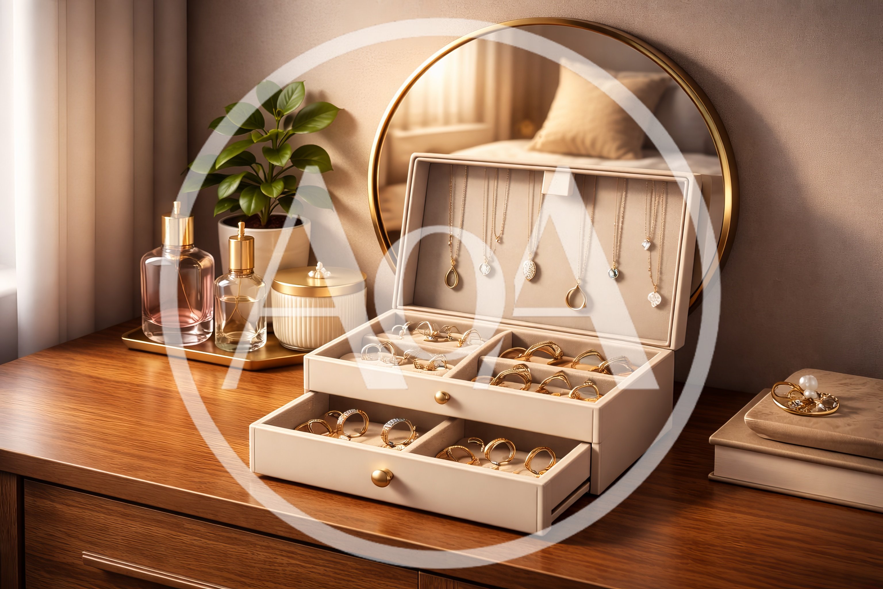 Elegant Jewelry Organizer Box On A Wooden Vanity