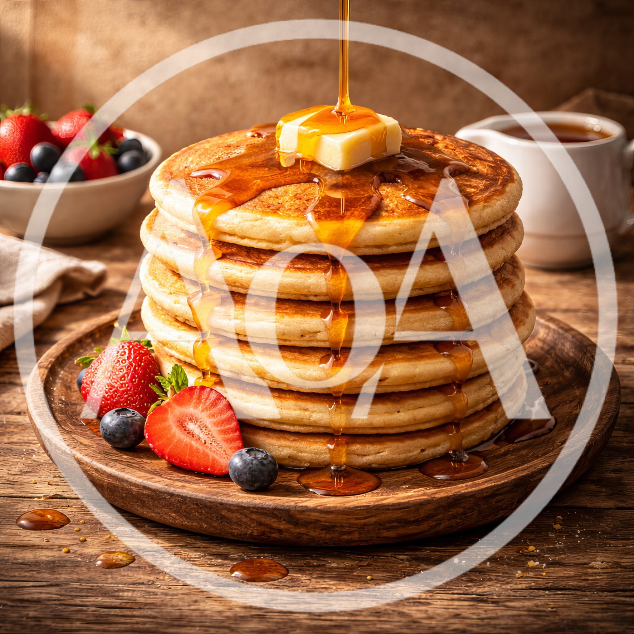 Stack of Pancakes with Syrup and Fresh Berries