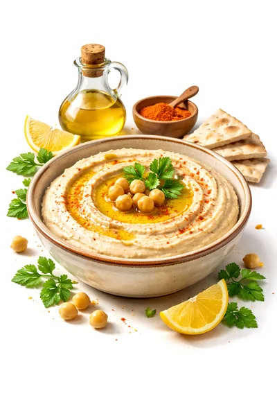 Bowl Of Creamy Hummus With Chickpeas And Olive Oil