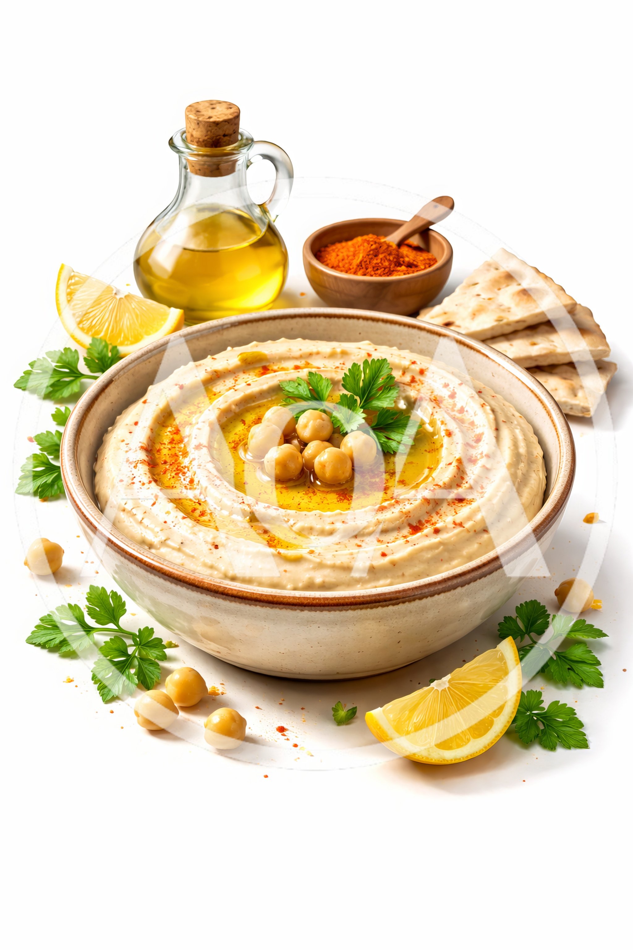 Bowl Of Creamy Hummus With Chickpeas And Olive Oil