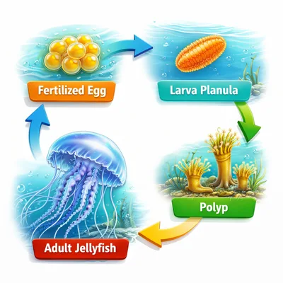 Jellyfish Life Cycle Diagram Showing Biological Development Stages