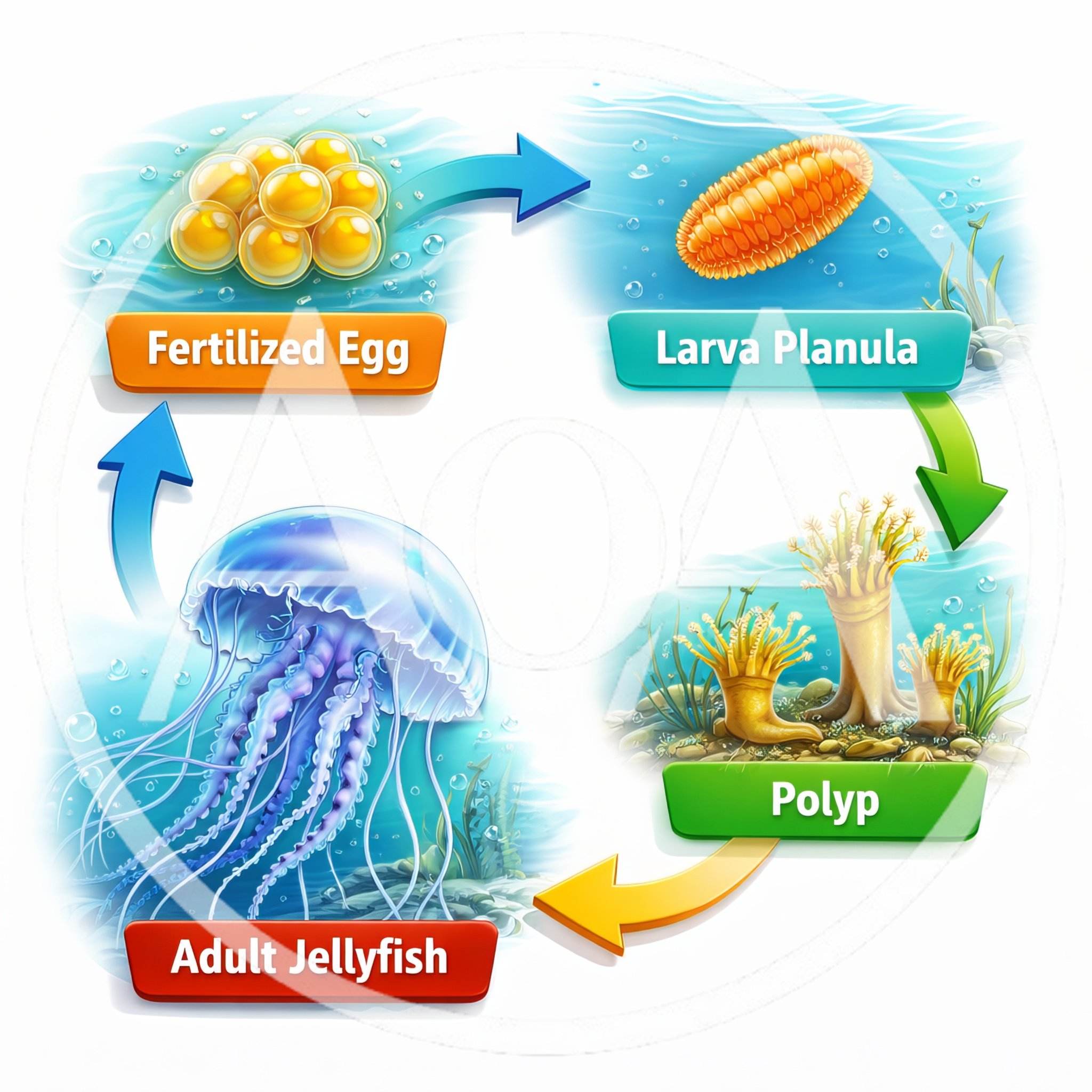 Jellyfish Life Cycle Diagram Showing Biological Development Stages