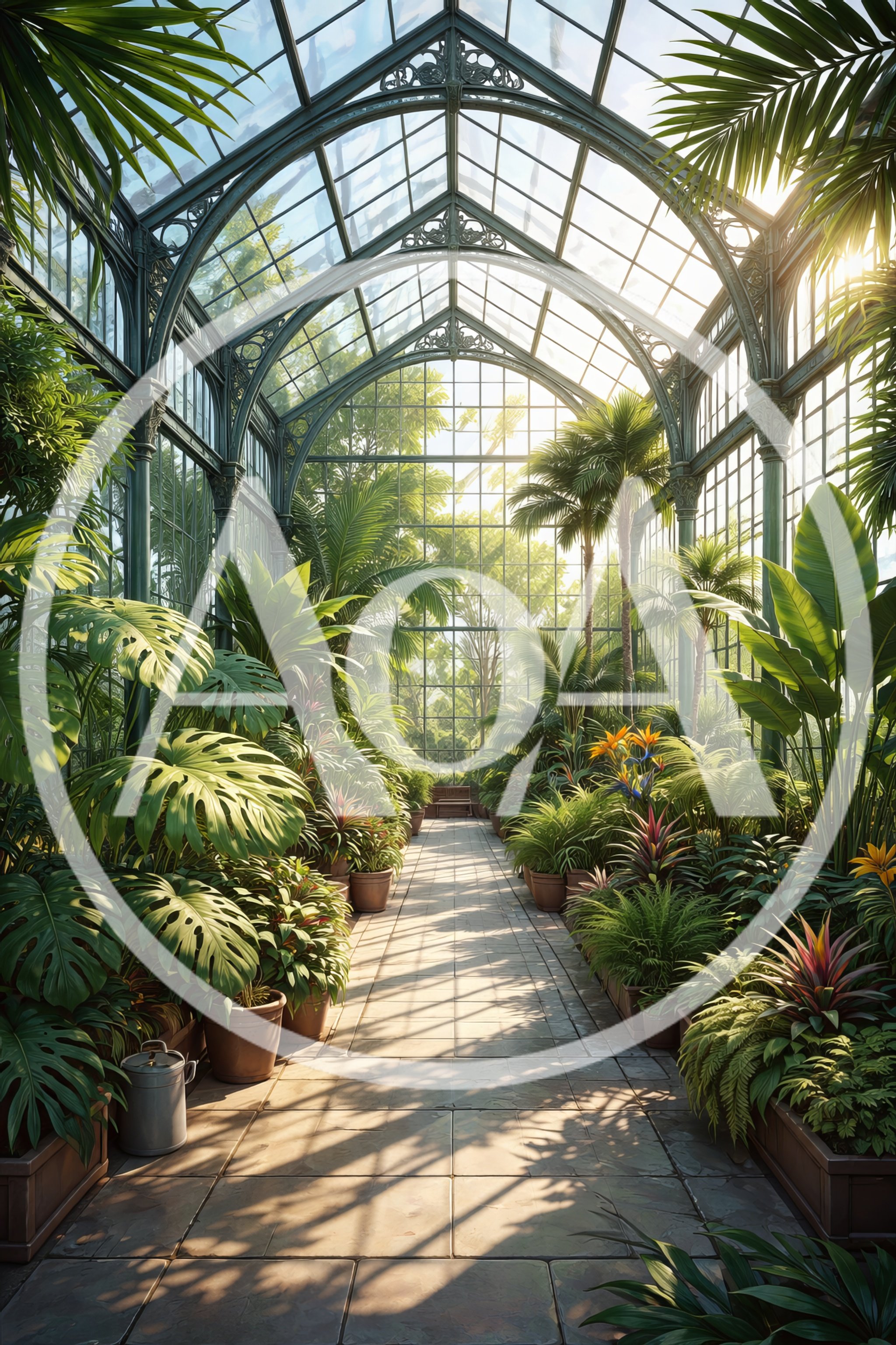Sunlit Victorian Greenhouse Filled With Lush Tropical Plants