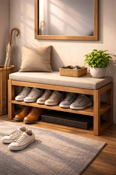 Modern Entryway Bench With Shoes And Decor