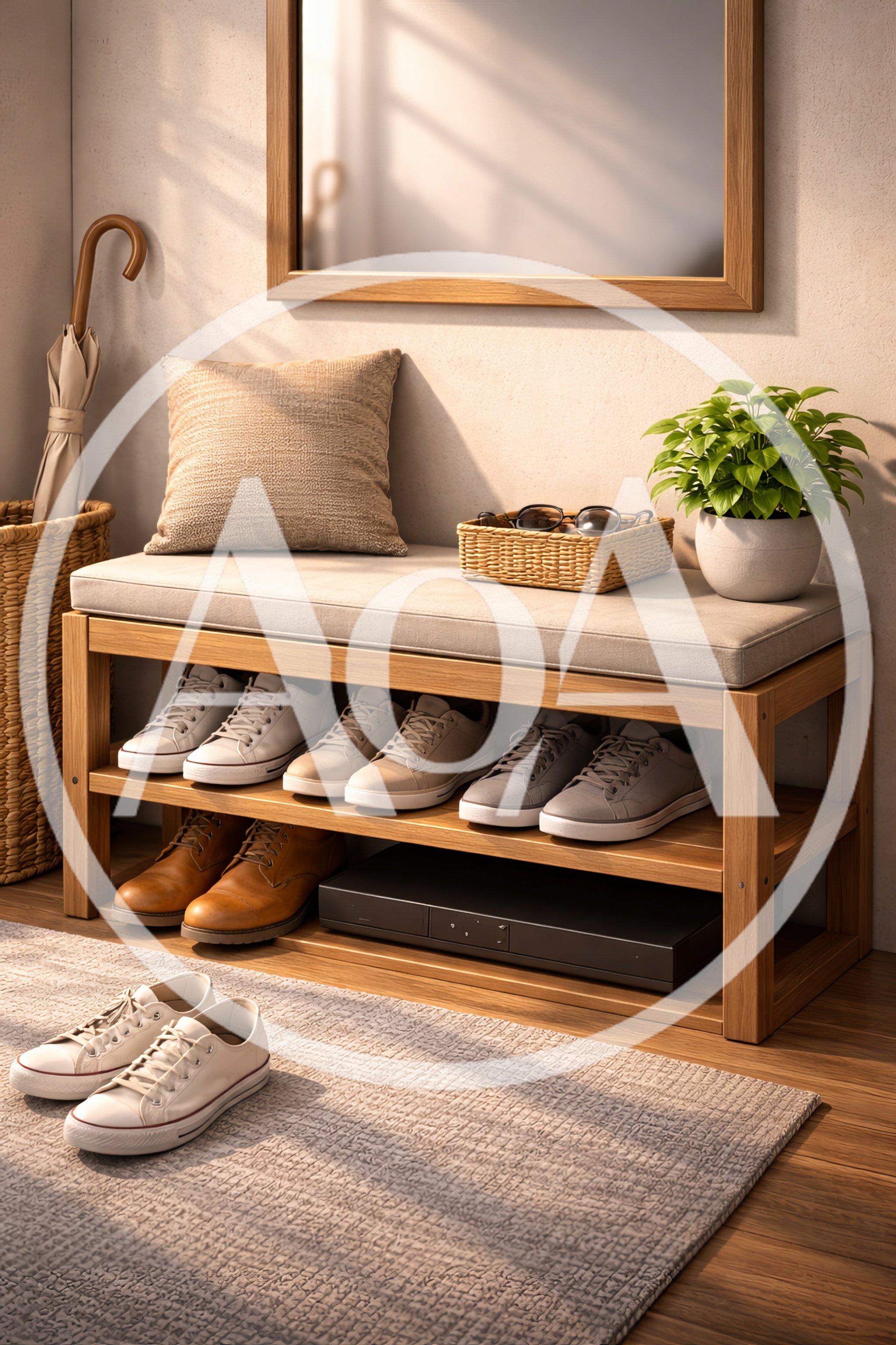 Modern Entryway Bench With Shoes And Decor