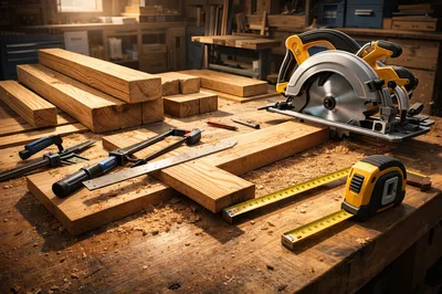 Circular Saw and Woodworking Tools on Workbench
