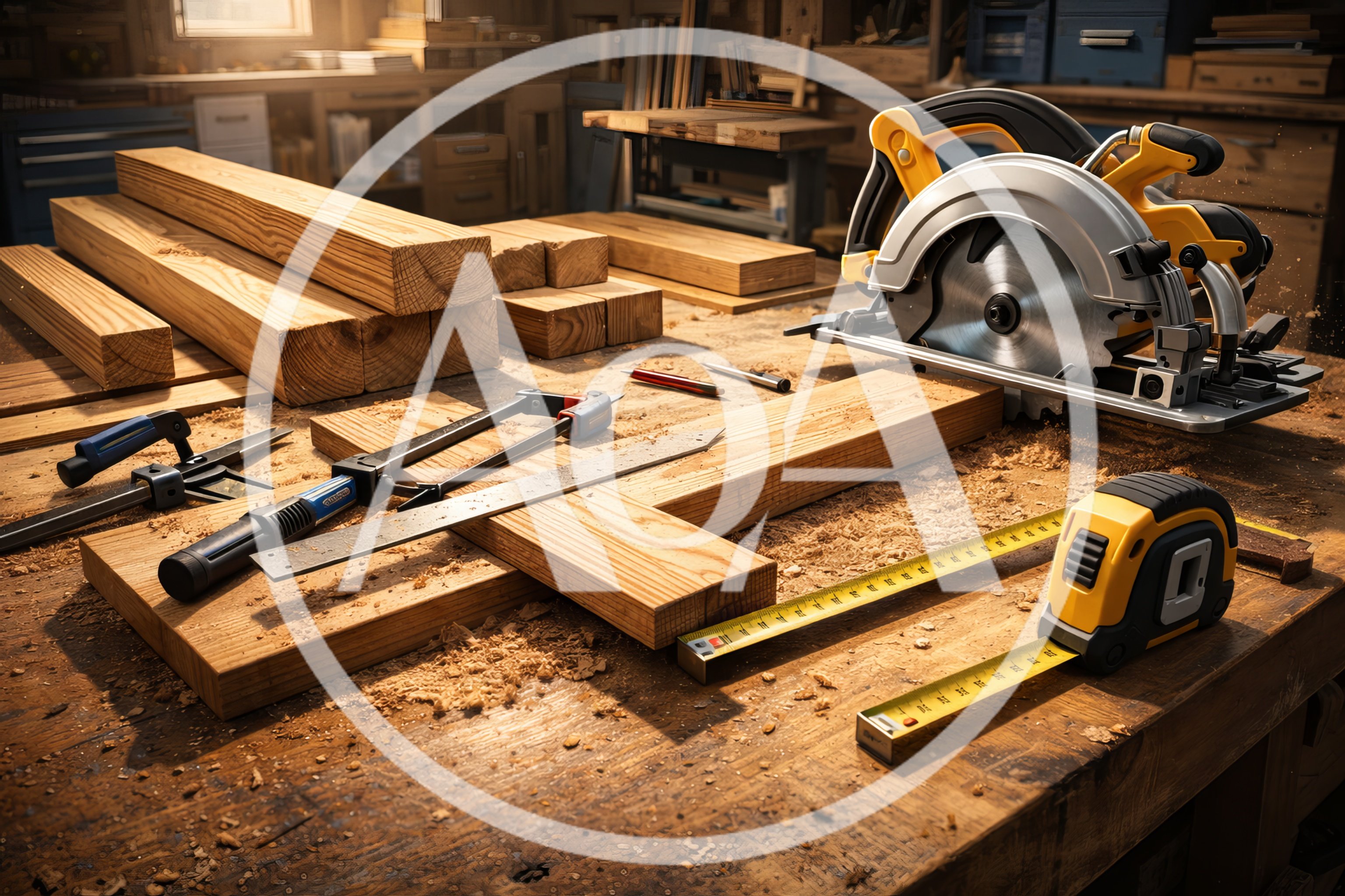Circular Saw and Woodworking Tools on Workbench