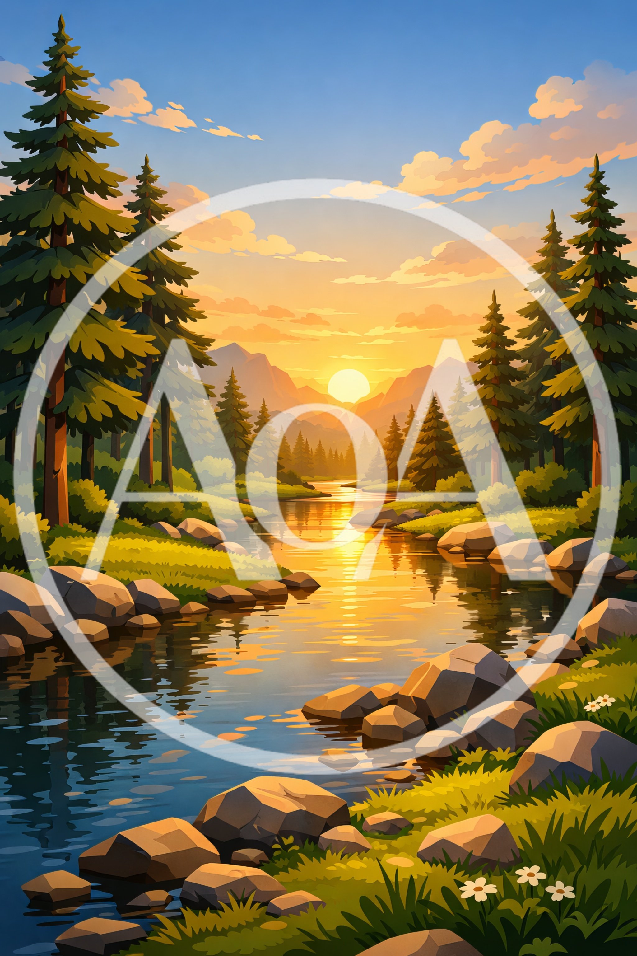 Serene Mountain River Landscape At Sunset