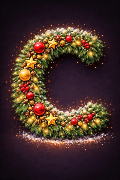 Christmas Wreath Shaped Letter C With Festive Decorations