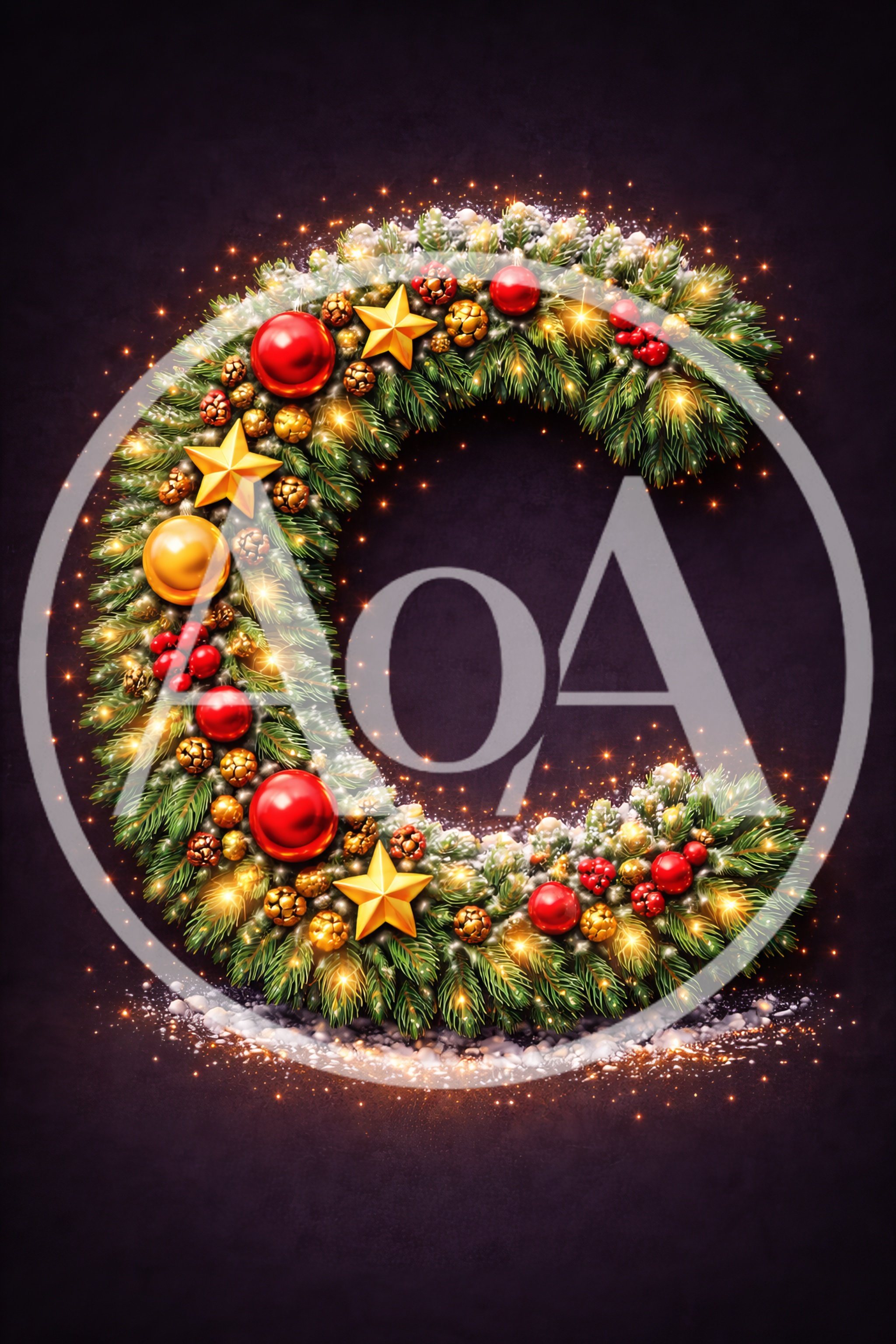 Christmas Wreath Shaped Letter C With Festive Decorations