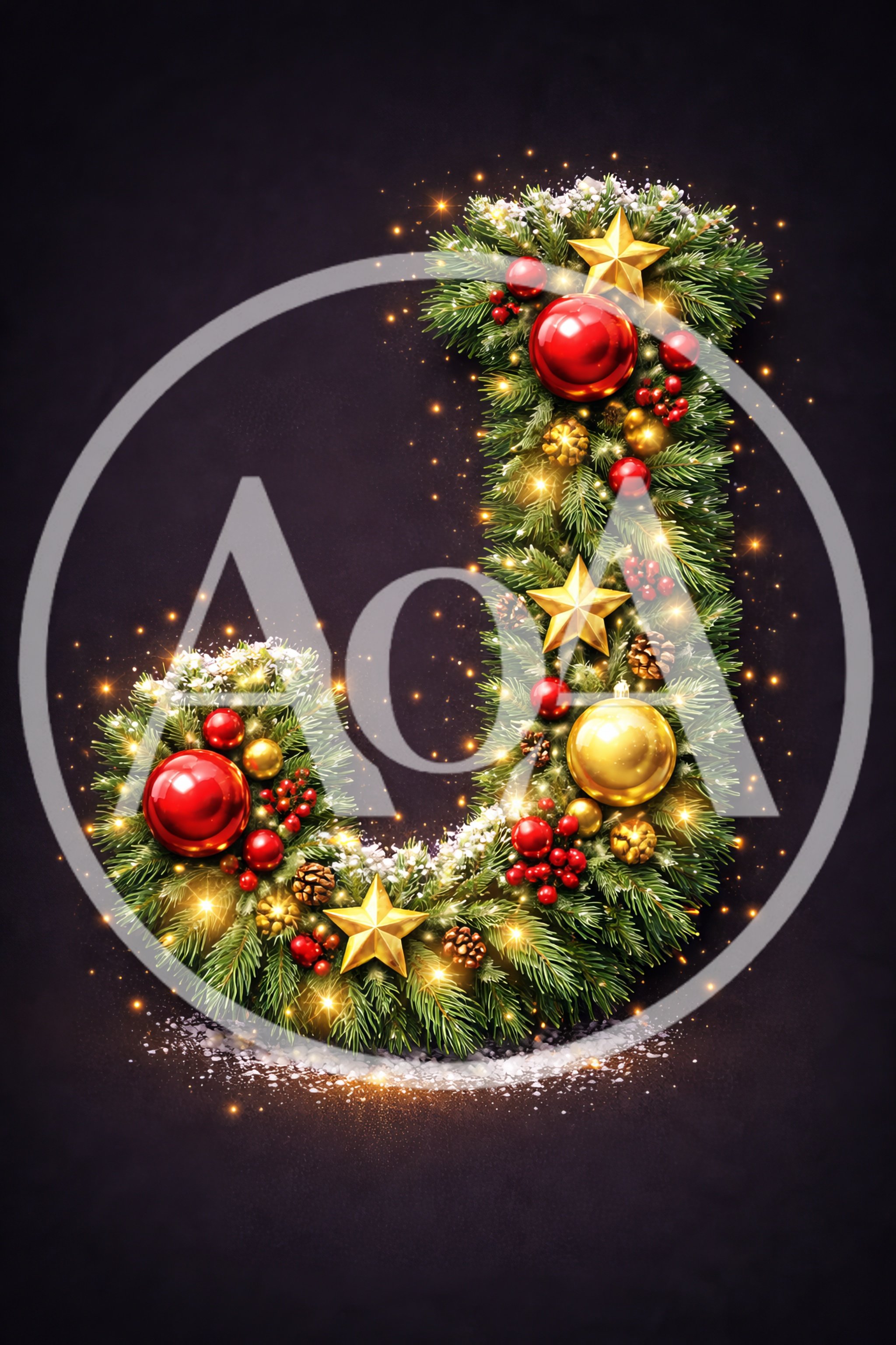 Christmas Letter J Decorated With Ornaments And Lights
