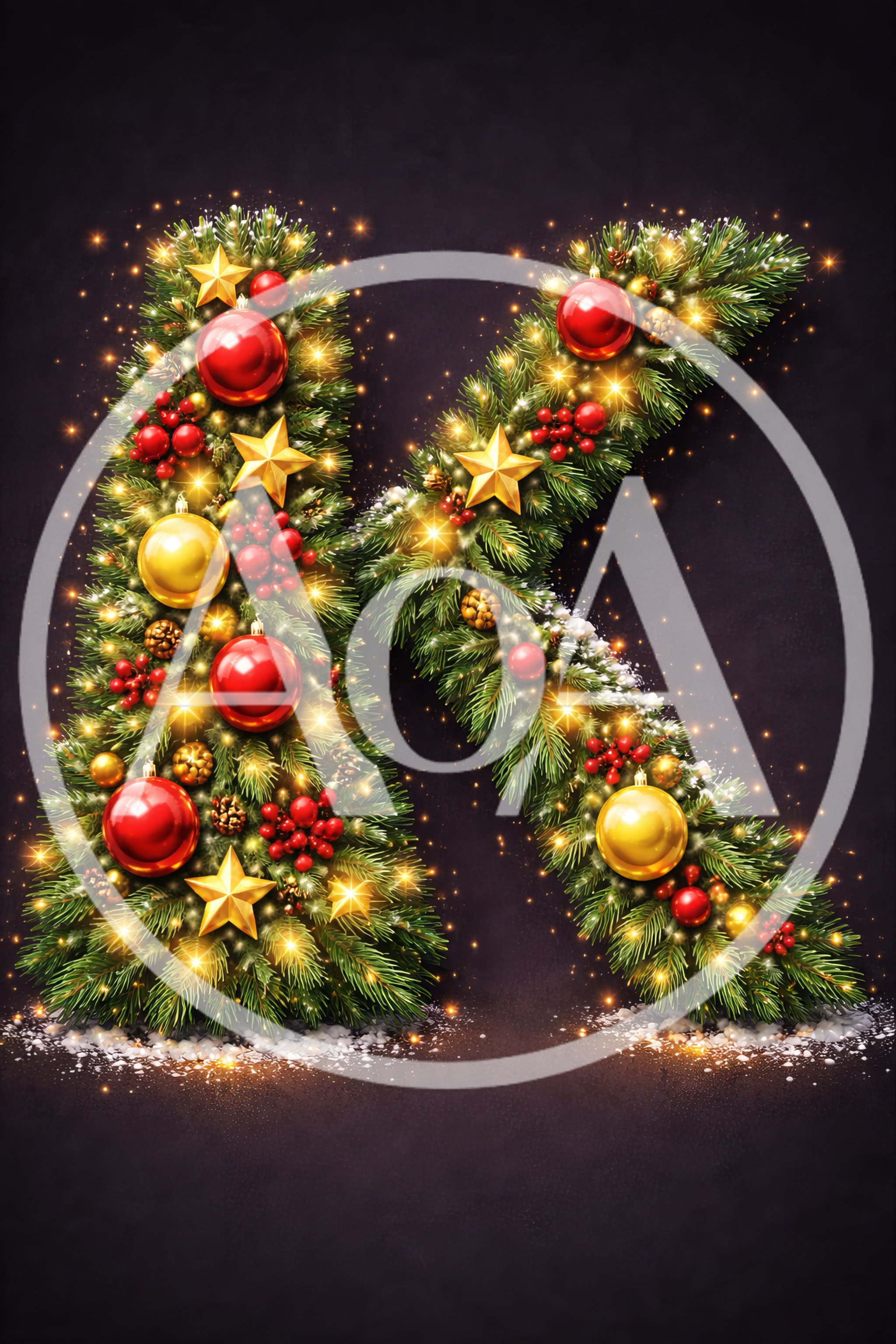 Christmas Letter K Made Of Pine Branches And Ornaments