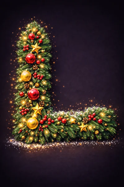 Christmas Letter L Made Of Pine Branches And Ornaments