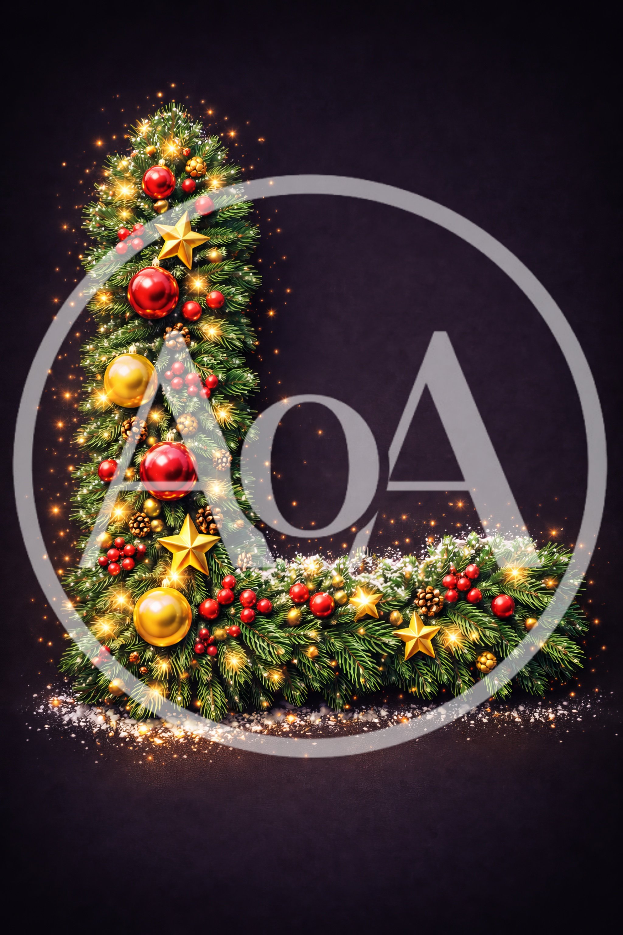 Christmas Letter L Made Of Pine Branches And Ornaments