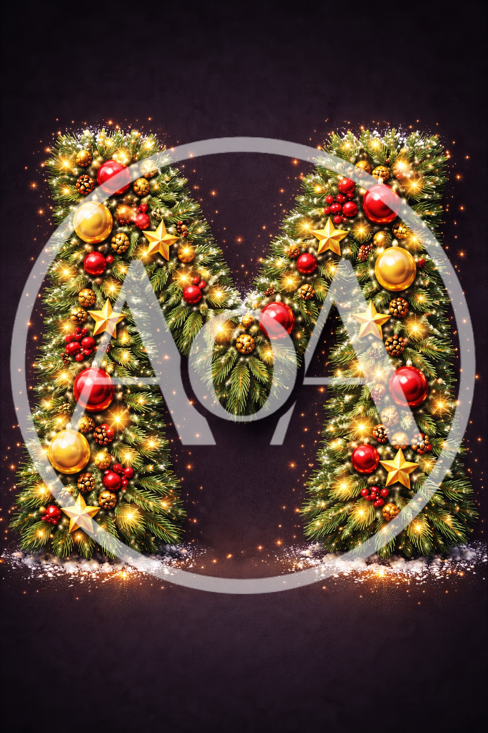 Christmas Letter M Made Of Pine Branches And Ornaments