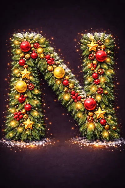 Christmas Letter N Decorated With Ornaments And Lights