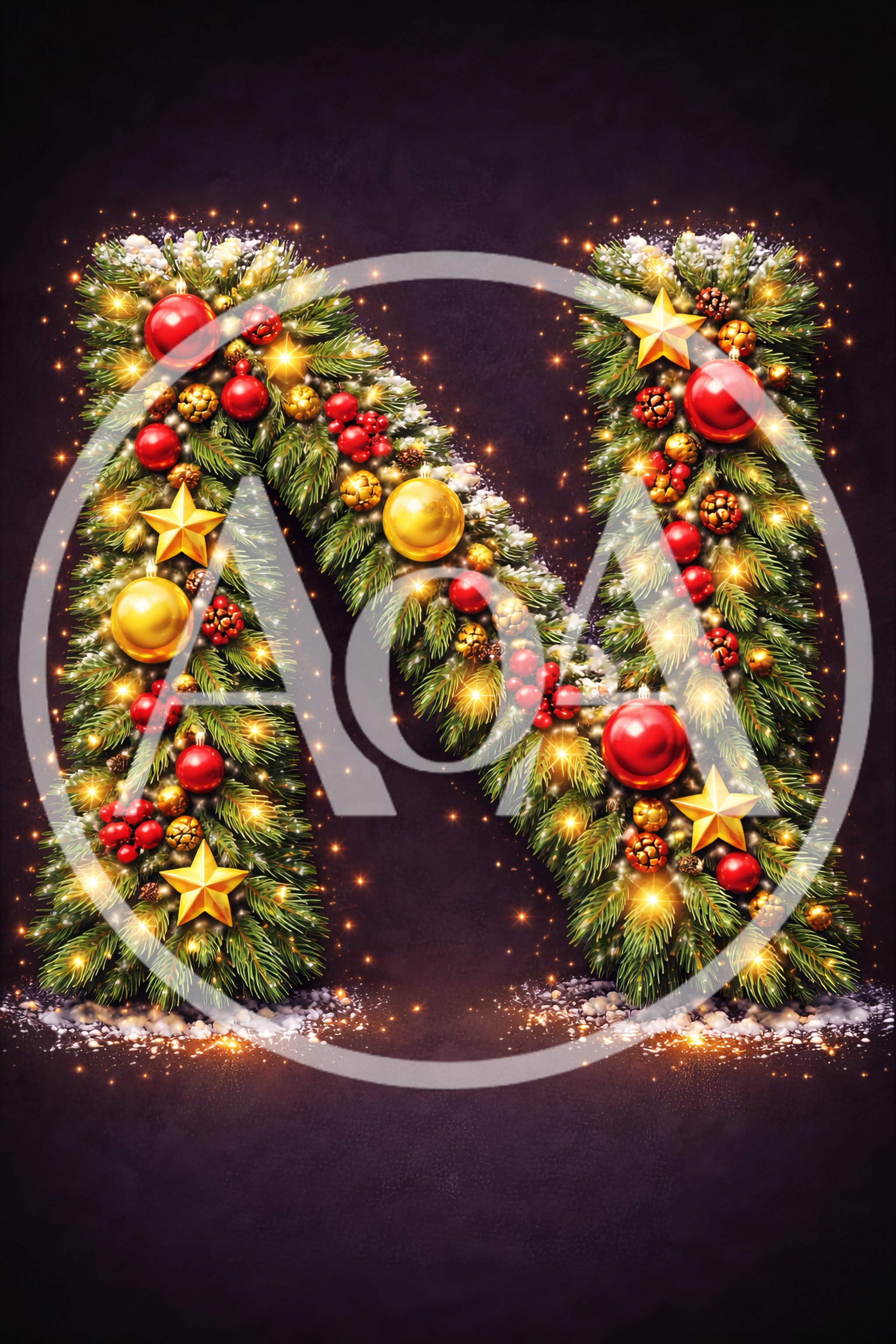 Christmas Letter N Decorated With Ornaments And Lights