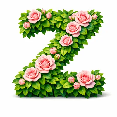 Floral Letter Z Made Of Pink Roses And Leaves