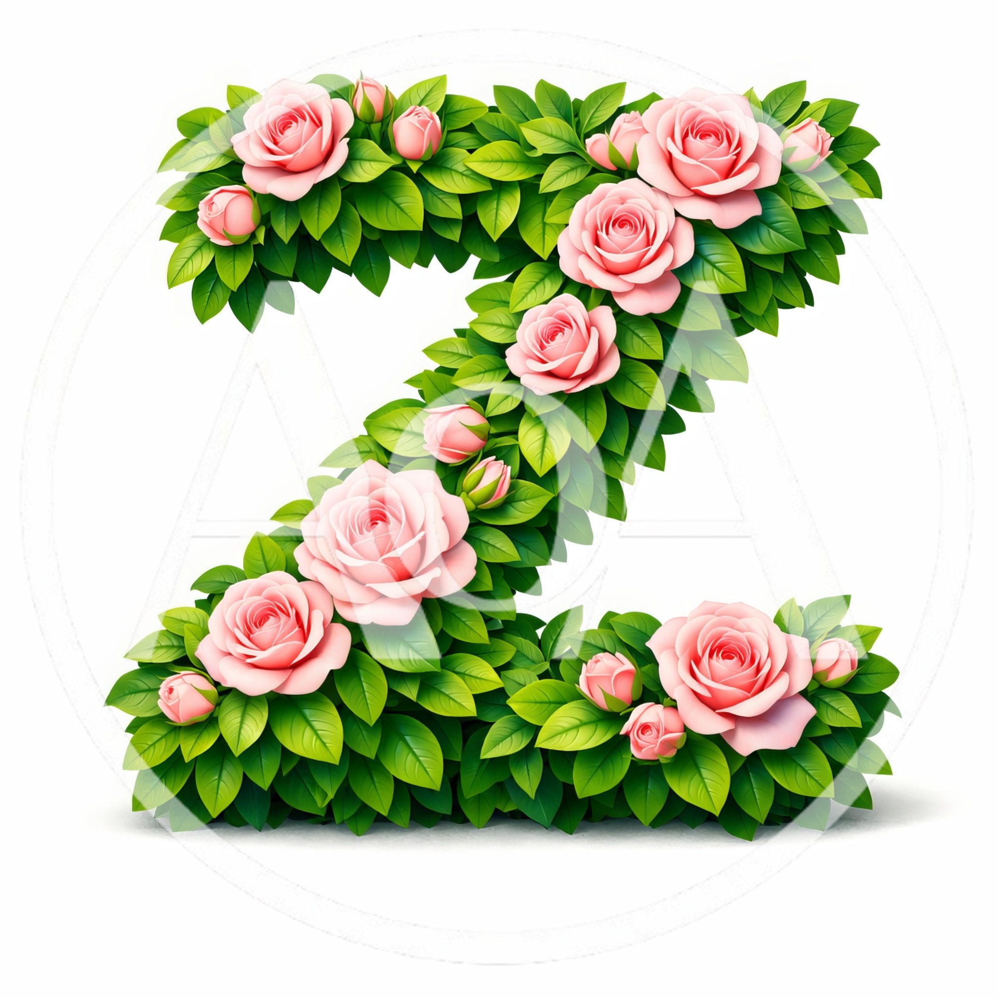Floral Letter Z Made Of Pink Roses And Leaves