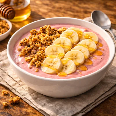 Banana and Granola Smoothie Bowl with Honey Drizzle