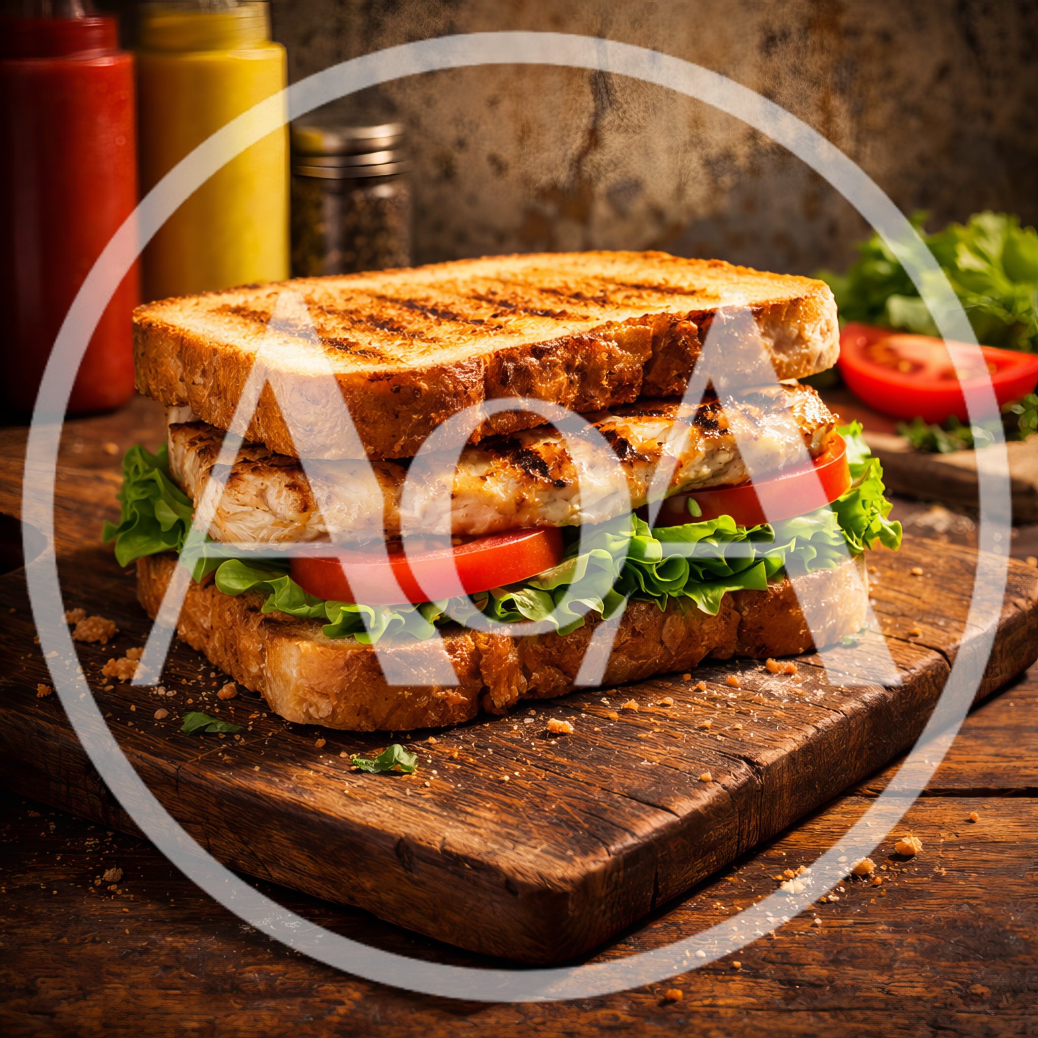 Grilled Chicken Sandwich on a Wooden Cutting Board